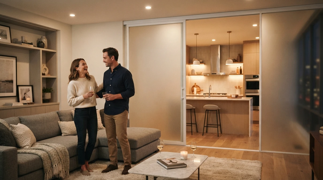 Эксклюзивная кромка стекла на радиусной перегородке в Замоскворечье — общий вид
